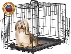 24-Inch Double-Door Iron Dog Crate – Heavy-Duty Metal Kennel with Secure Locks, - Picture 1 of 6