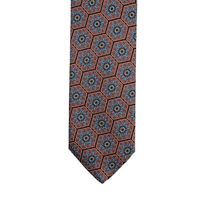 $290 ITALO FERRETTI Tie Medallion Red / Blue 100% Silk Handmade in Italy BIJAN - Image 1 of 3