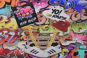 Colorful Graffiti Photography Backdrop 80s 90s Hip Hop Theme Photo Booth 5x3 FT - Picture 1 of 8