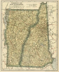VERMONT & NEW HAMPSHIRE Genuine 1907 Map Counties Towns Topography Railroads - Picture 1 of 2
