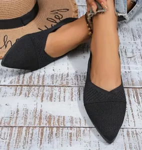 Women's Fashion Slip-On Flats, Comfy Pointed Toe Breathable Knitted Shoes - Picture 1 of 7