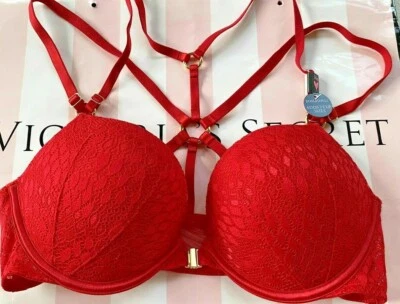 VICTORIA SECRET BOMBSHELL BRA ADD 2 CUP PLUNGE Super Push UP NEW Shine Strap - Image 1 of 4