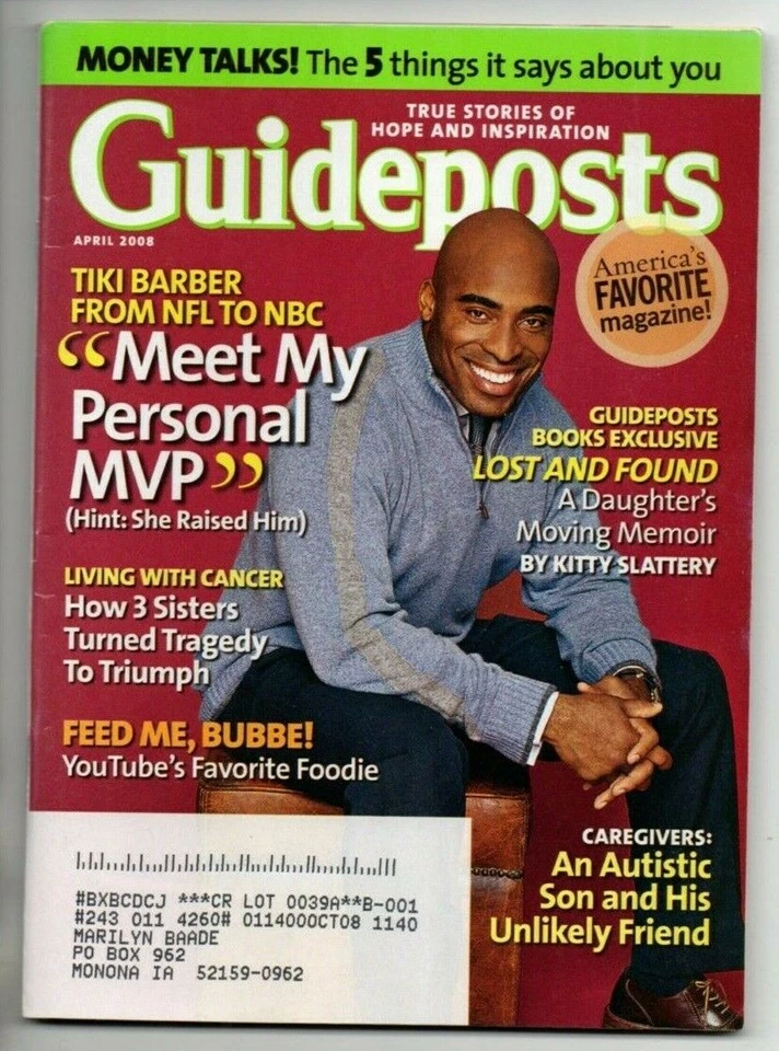 Guideposts Magazine April 2008 Tiki Barber New York Giants Virginia Cavaliers - Image 1 of 4