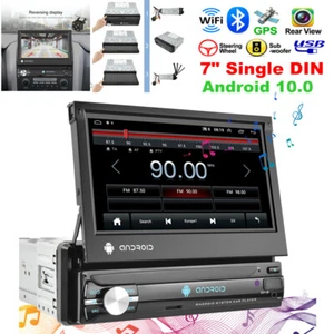 7" Single DIN Telescopic Screen Car Stereo Android 10.0 GPS Navi Bluetooth WIFI - Picture 1 of 12