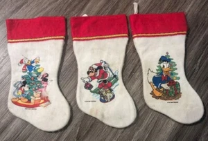 Vintage Felt Walt Disney Christmas Stockings Lot Of 3 Donald Mickey Minnie Decor - Picture 1 of 10