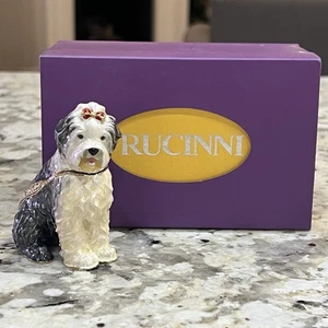 Vintage Rucinni Old English Sheepdog Dog Trinket Box Jeweled Swarovski Crystals - Picture 1 of 24
