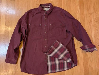 LL Bean Chore Abrigo Chaqueta Para Hombres XL Granate Lona a Presión Franela Forrada Chaqueta Foto 1 de 4
