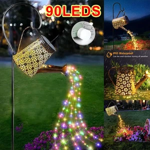 NEW Solar Watering Can 90 LED String Light+Rack Garden Ornament Outdoor Art Lamp - Picture 1 of 19