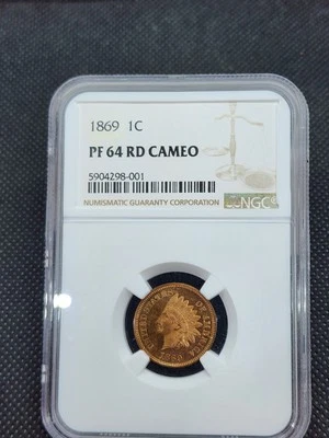 * 1869 * INDIAN HEAD CENT PROOF NGC PF-64 RD CAMEO BEAUTIFUL PIECE - Image 1 of 4