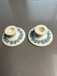 Pair Wedgwood Queensware Embossed Candlestick Holders – Etruria & Barlaston - Picture 1 of 4