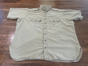 J. Peterman Shirt Men XXL Khaki Canvas Safari Short Sleeve Button Up VTG 90s - Picture 1 of 8