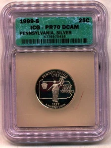 1999 S 25C Silver Pennsylvania Quarter ICG PR70DCAM - Picture 1 of 2