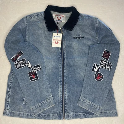 Jaqueta jeans True Religion X Playboy Big T Work XXXL nova com etiquetas remendos com zíper completo - Imagem 1 de 4