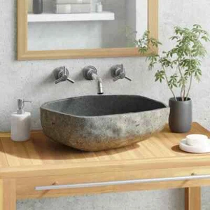 Basin River Stone Oval Bathroom Sink Washroom Bowl Vanity 45-53 cm vidaXL - Picture 1 of 9