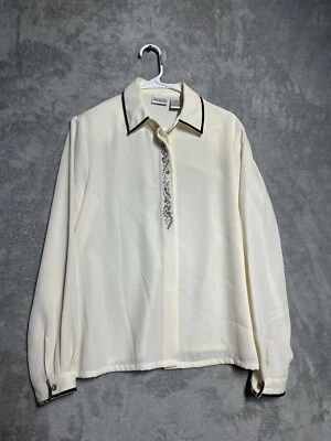 Blusa Koret Vintage Marfil Talla 10 Bordada Floral Gamuza #087 Foto 1 de 4