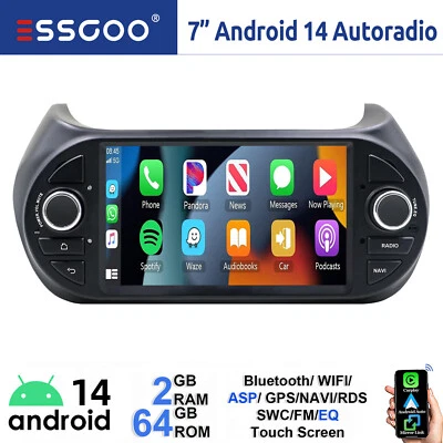 7" Android 14 Autoradio Carplay GPS Navi WIFI Per FIAT Fiorino Qubo Citroen Nemo - Immagine 1 di 4
