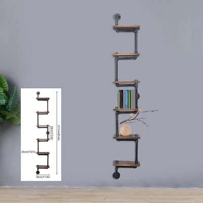 Estantes flotantes industriales montaje en pared estantes de tubería madera 6 niveles escalera estantería Foto 1 de 4