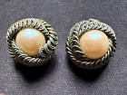 Elegant Vintage French Creator Earrings -Pearl wrapped in two chains - 1 1/8"