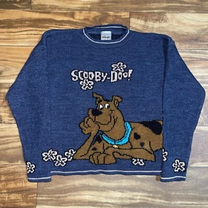 Vintage 90s Scooby Doo Knit Sweater Cartoon Acrylic Kids Youth Large Size 14/16 - Picture 1 of 16