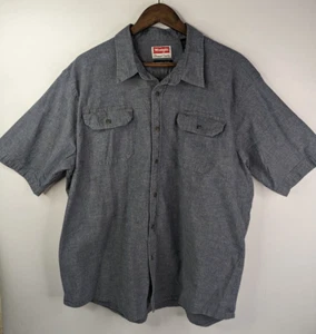 Wrangler Comfort Flex Blue Chambray Shirt Button Short Sleeve Mens 2XL - Picture 1 of 10