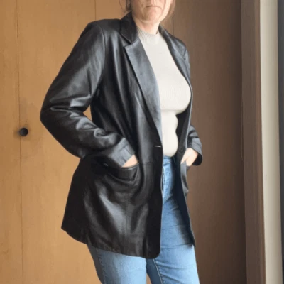 Chocolate Brown Leather Blazer by Denim & Co. | Medium | Timeless Sophistication - Image 1 of 4