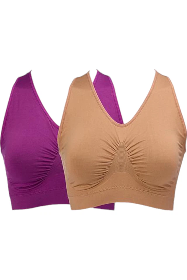 Rhonda Shear 2-pack Seamless Racerback Ahh Bra Sienna/Purple - Image 1 of 1