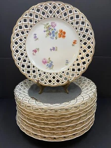 Set of 9 Hutschenreuther German Plates Reticulated Border Floral Center 9 in. - Picture 1 of 6