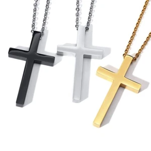 18K Gold/Black/Silver Cross Pendants Men's Stainless Steel Chain Necklace 48cm - Picture 1 of 10