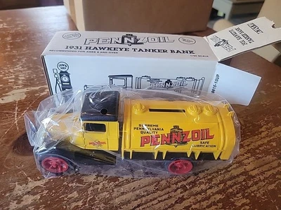 Ertl "1931 Hawkeye" Pennzoil Motor Oil Tanker Truck, Locking Bank New - Image 1 of 4