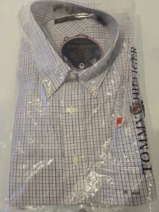 Mens Tommy Blue & White Small Plaid Button-Down Shirt Size 18 34/35 New - Picture 1 of 9