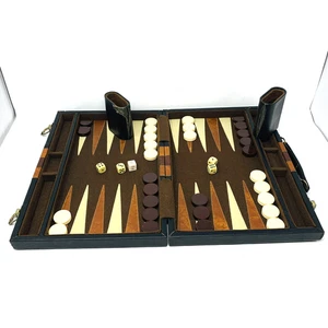 VTG Backgammon Set Travel Checkers Brown Cream - Picture 1 of 24