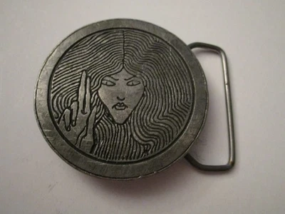 VINTAGE 1970s ERA WOMAN -AUBREY BEARDSLEY-INDIANA METAL CRAFT BELT BUCKLE - Image 1 of 2