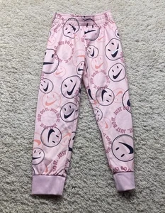 Nike Sweatpants Girls Medium Smiley Face Swoosh Pink EUC - Picture 1 of 8
