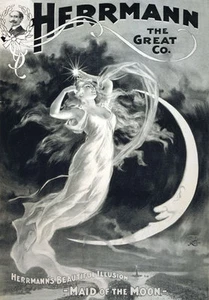 M1 Vintage Herrmann Magic Magician Maid Of The Moon Poster Print Re-Print A4 - Picture 1 of 1