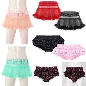 Men's Sissy Satin Ruffled Lace Tulle Mini Short Tutu Skirt Crossdress Lingerie