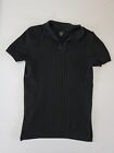 Ladies Polo Shirt River Island Size S Black Ribbed Short Sleeve 13241