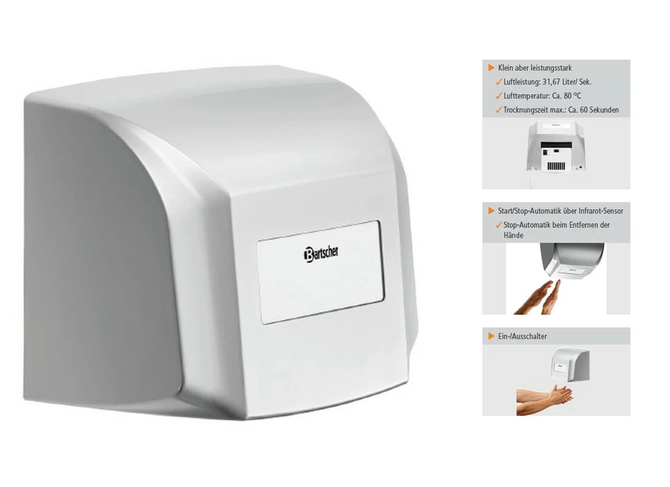 BARTSCHER Professioneller Händetrockner Edelstahl Gastronomie Gastro Handtrockner NEU
