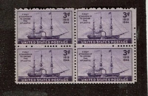1944 U.S. 3c Purple STEAMSHIP SAVANNAH Blk of 4 Sc#923 M/NH/OG Pristine ^ - Picture 1 of 1