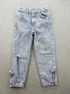 Vintage 80's Mom Jeans Girls 5 Blue Acid Wash Denim Bow Ankle 80s 90s Retro Rip - Picture 1 of 10
