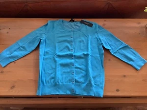 NWT, Talbots Womens Small Aqua Turquoise Teal Button Down Cardigan Knit Sweater - Picture 1 of 9