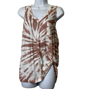 So V-neck Tie Dye Brown Tank with Side Knot Women's Size l - Picture 1 of 6