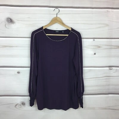 Blusa Dennis Basso Top Mujer L Púrpura Manga Acanalada Tacto Suave Microcadena Borde Foto 1 de 4