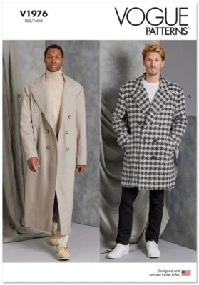 Vogue Men Double Breasted Trench Coat in 2 lengths Pattern V1976 Sz 34-42, 44-52 - Image 1 of 4