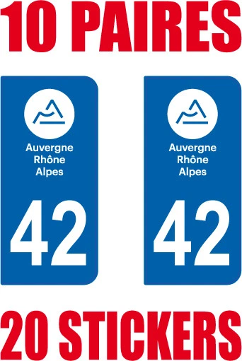 SAFIRMES 20 STICKERS AUTOCOLLANT DEPARTEMENT 42 PLAQUE IMMATRICULATION CORSE