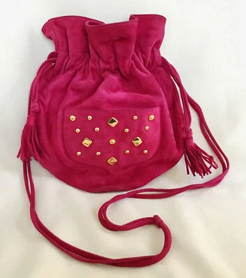 Bolso de Hombro ESCADA Vintage Años 80 Gamuza Fucsia Cordón De Saks Foto 1 de 4