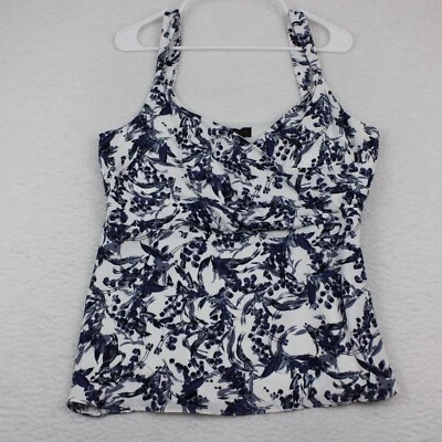 Blusa Donna Karan Mujer Cremallera Lateral Sin Mangas Talla Grande Floral Azul y Blanco Foto 1 de 4