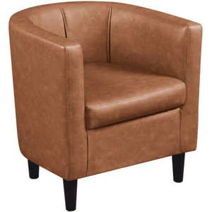Faux Leather Upholstered Barrel Club Chair Living Room Furniture Soft Armchair - Picture 1 of 9