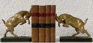 Pair of 20th-Cent Art Deco Two-Patina Bronze Bookends with Ibex Goat Sculptures - Bild 1 von 12
