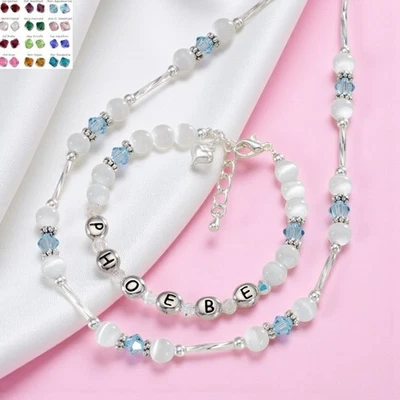 De Niña Personalizado Joyería Con Nacimiento,Cualquier Nombre,Collar y Pulsera - Imagen 1 de 4