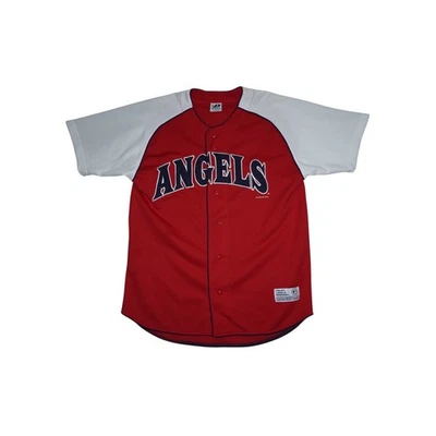Camiseta deportiva vintage de los años 2000 Dynasty Angels MLB roja blanca raglán abotonada para hombre mediana  Foto 1 de 4
